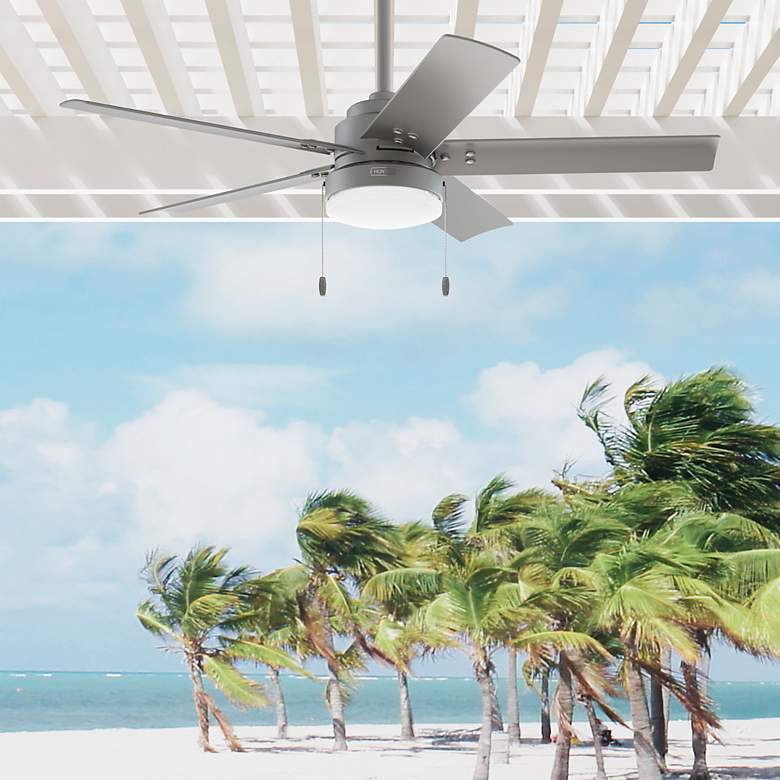 Image 1 52" Hunter Sea Point Matte Silver Wet Rated Ceiling Fan with LED Light