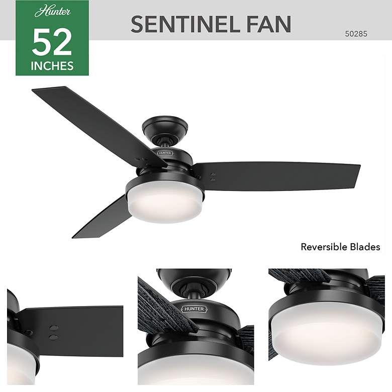 Image 4 52" Hunter Sentinel LED 3-Blade Matte Black Ceiling Fan with Remote more views