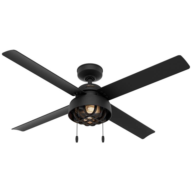 Image 1 52" Hunter Spring Mill LED Damp Rated Matte Black Fan with Pull Chain