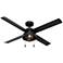 52" Hunter Spring Mill LED Damp Rated Matte Black Fan with Pull Chain
