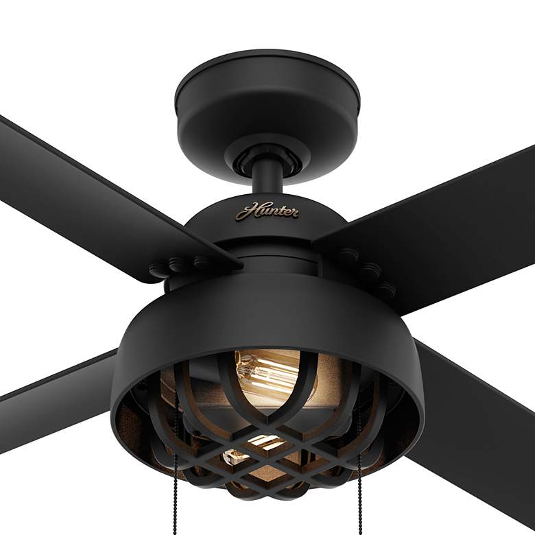 Image 4 52" Hunter Spring Mill LED Damp Rated Matte Black Fan with Pull Chain more views