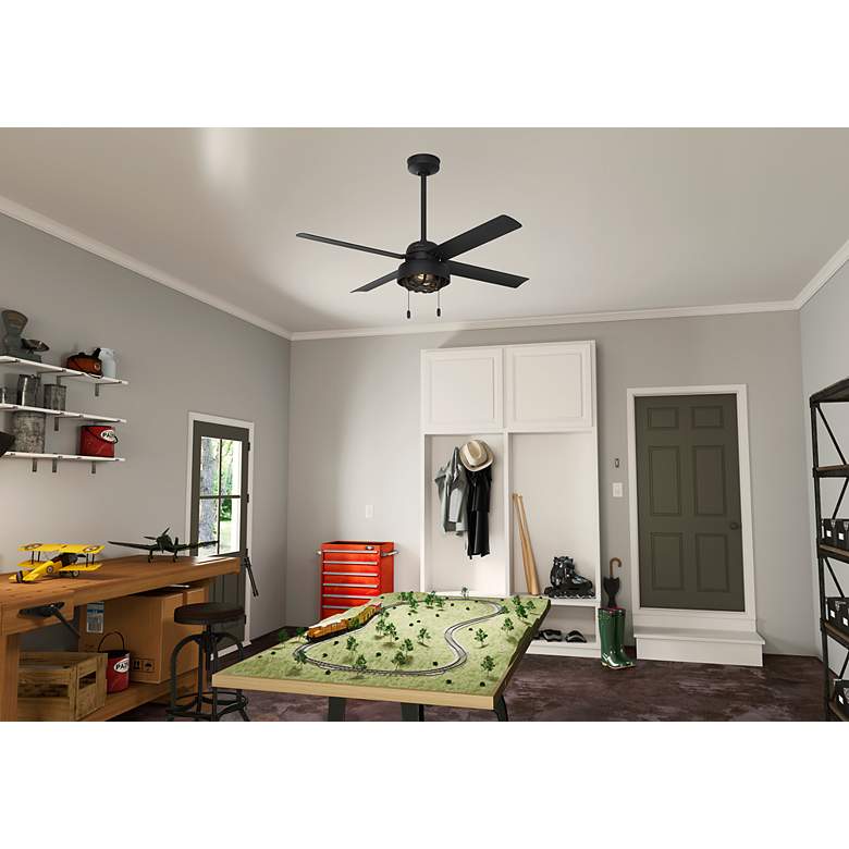 Image 6 52" Hunter Spring Mill LED Damp Rated Matte Black Fan with Pull Chain more views