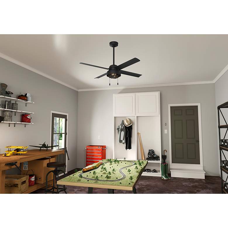 Image 7 52" Hunter Spring Mill LED Damp Rated Matte Black Fan with Pull Chain more views