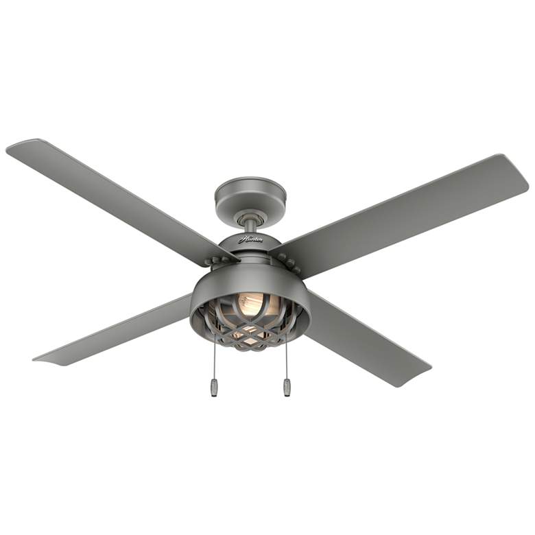 Image 1 52 inch Hunter Spring Mill LED Damp Rated Matte Silver Fan with Pull Chain