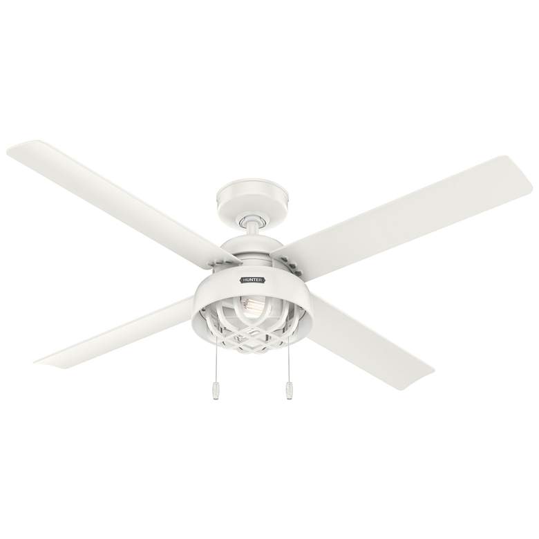 Image 1 52" Hunter Spring Mill White Finish LED Damp Rated Pull Chain Fan