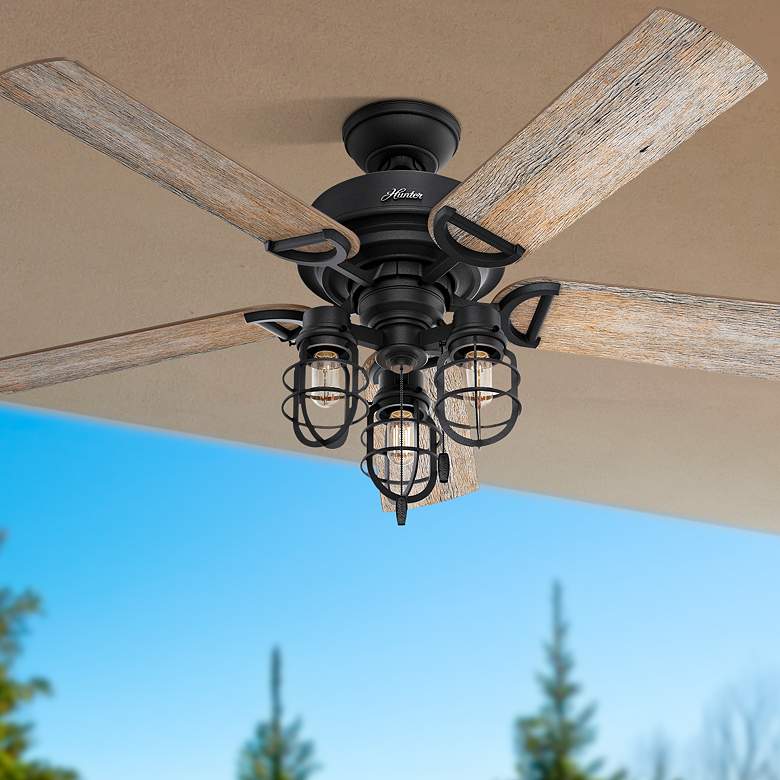 Image 1 52" Hunter Starklake Natural Black Iron LED Ceiling Fan