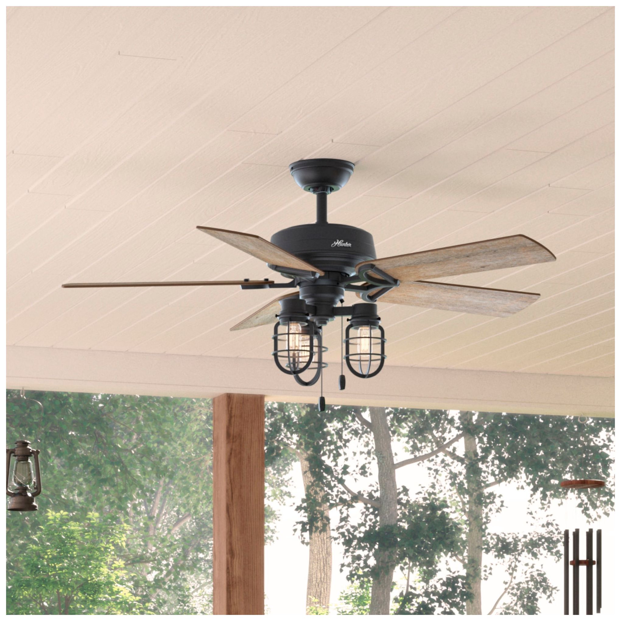 52" Hunter Starklake Natural Black Iron LED Ceiling Fan
