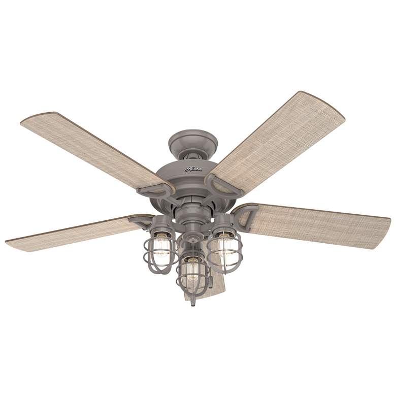 Image 1 52 inch Hunter Starklake Quartz Grey Damp Rated Ceiling Fan with LED Light