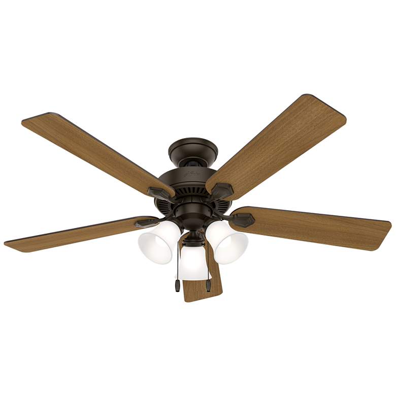 Image 1 52 inch Hunter Swanson New Bronze Ceiling Fan with LED Light Kit and Pull