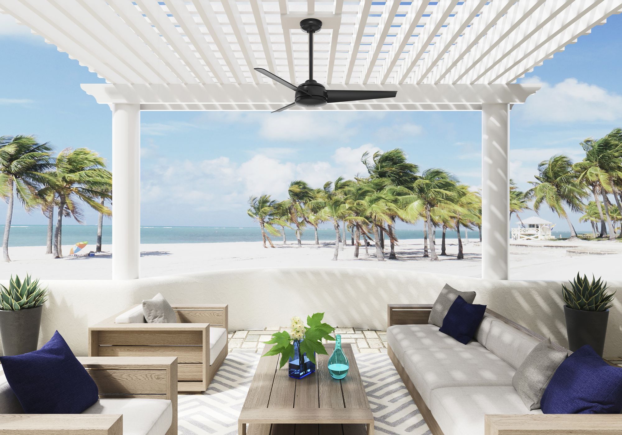 Image 6 52" Hunter Trimaran Black Wet Rated Ceiling Fan with Wall Control more views