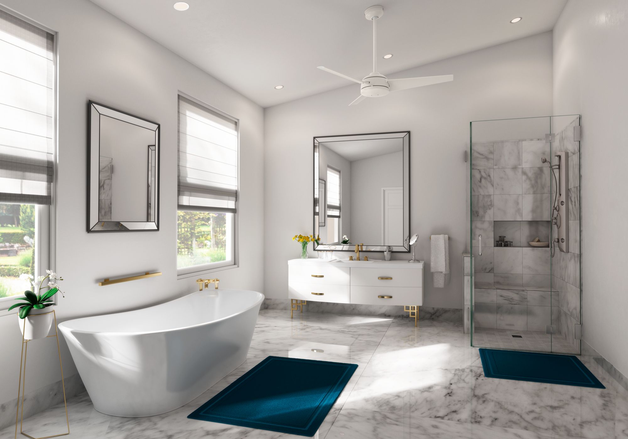 52" Hunter Trimaran Fresh White WeatherMax Fan with Wall Control in scene