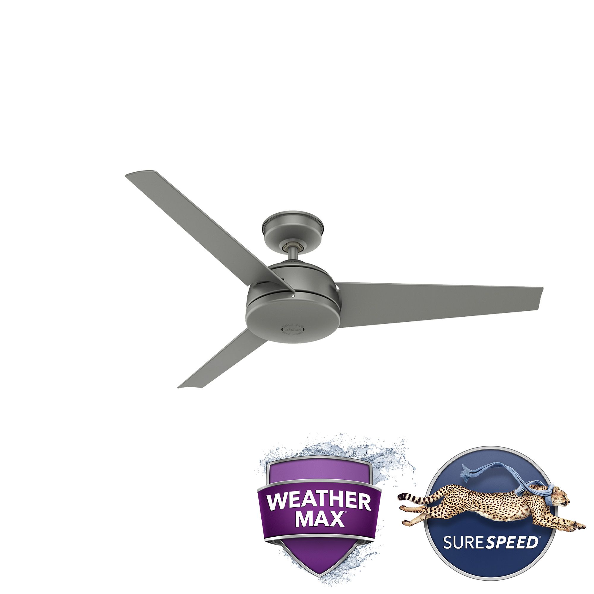 52" Hunter Trimaran Silver Wet Rated WeatherMax Fan with Wall Control in scene