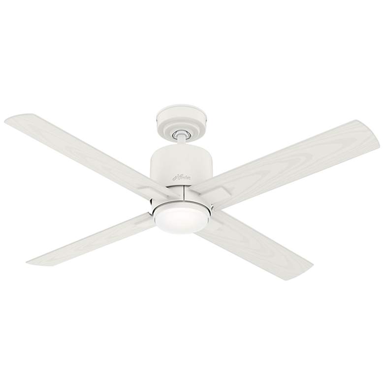 Image 1 52 inch Hunter Visalia Matte White Damp Rated LED Ceiling Fan with Remote