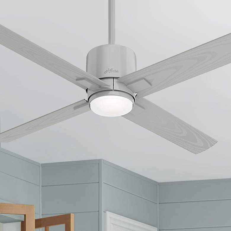 Image 1 52 inch Hunter Visalia Quartz Grey Damp Rated LED Ceiling Fan with Remote