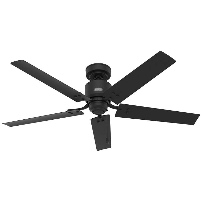 Image 1 52 inch Hunter Windbound Matte Black Damp Rated Ceiling Fan and Pull Chain