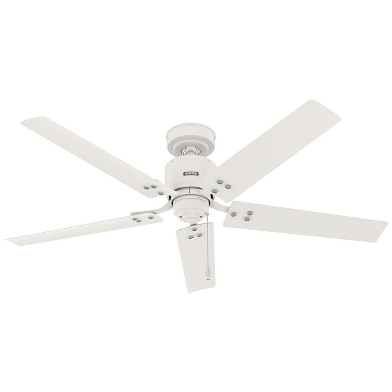 Image 1 52 inch Hunter Windbound Matte White Damp Rated Ceiling Fan and Pull Chain