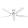52" Hunter Windbound Matte White Damp Rated Ceiling Fan and Pull Chain