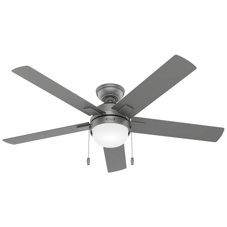 Image 1 52 inch Hunter Zeal Matte Silver Pull Chain Ceiling Fan with LED Light