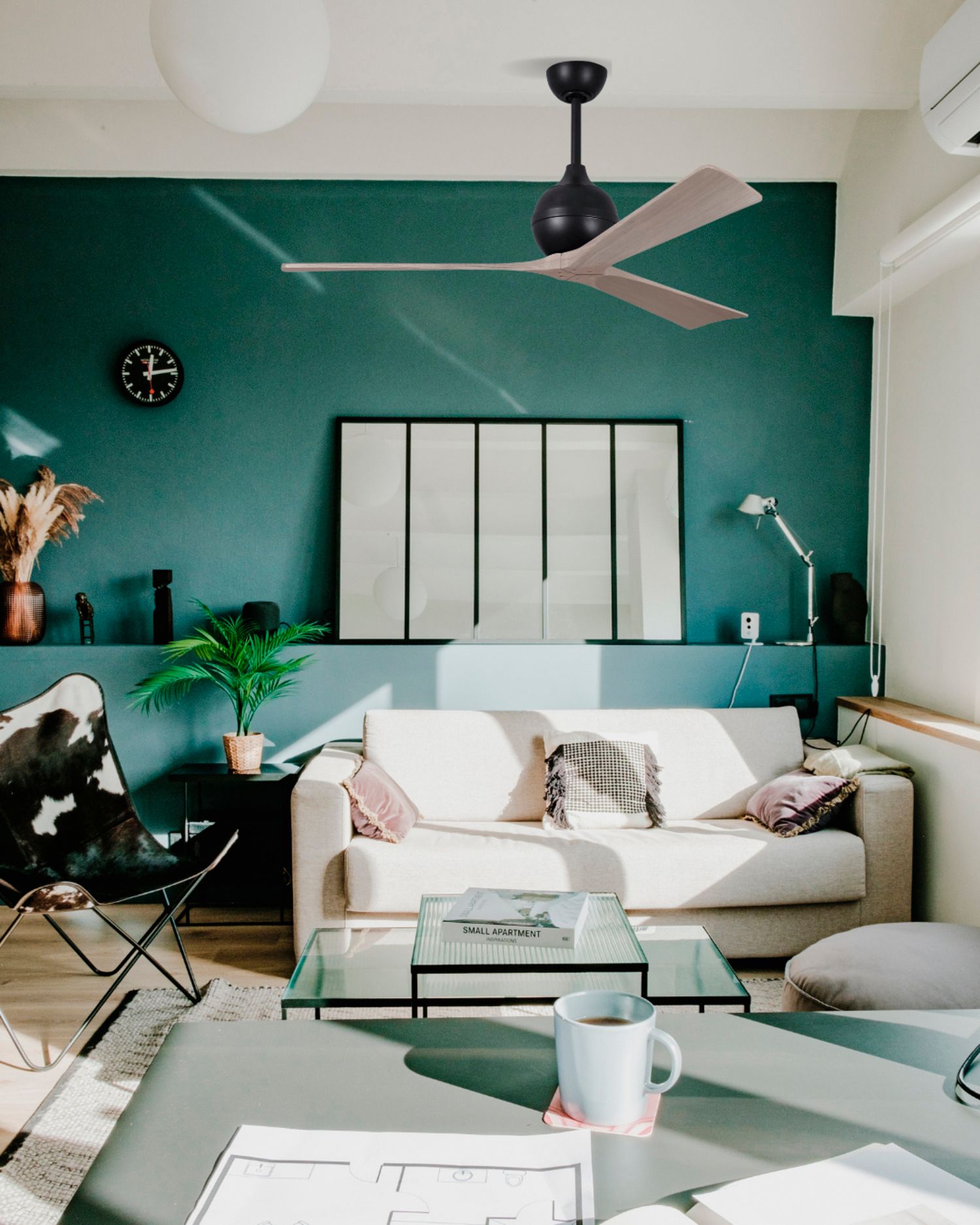 52" Irene-3 Matte Black and Gray Ash Ceiling Fan