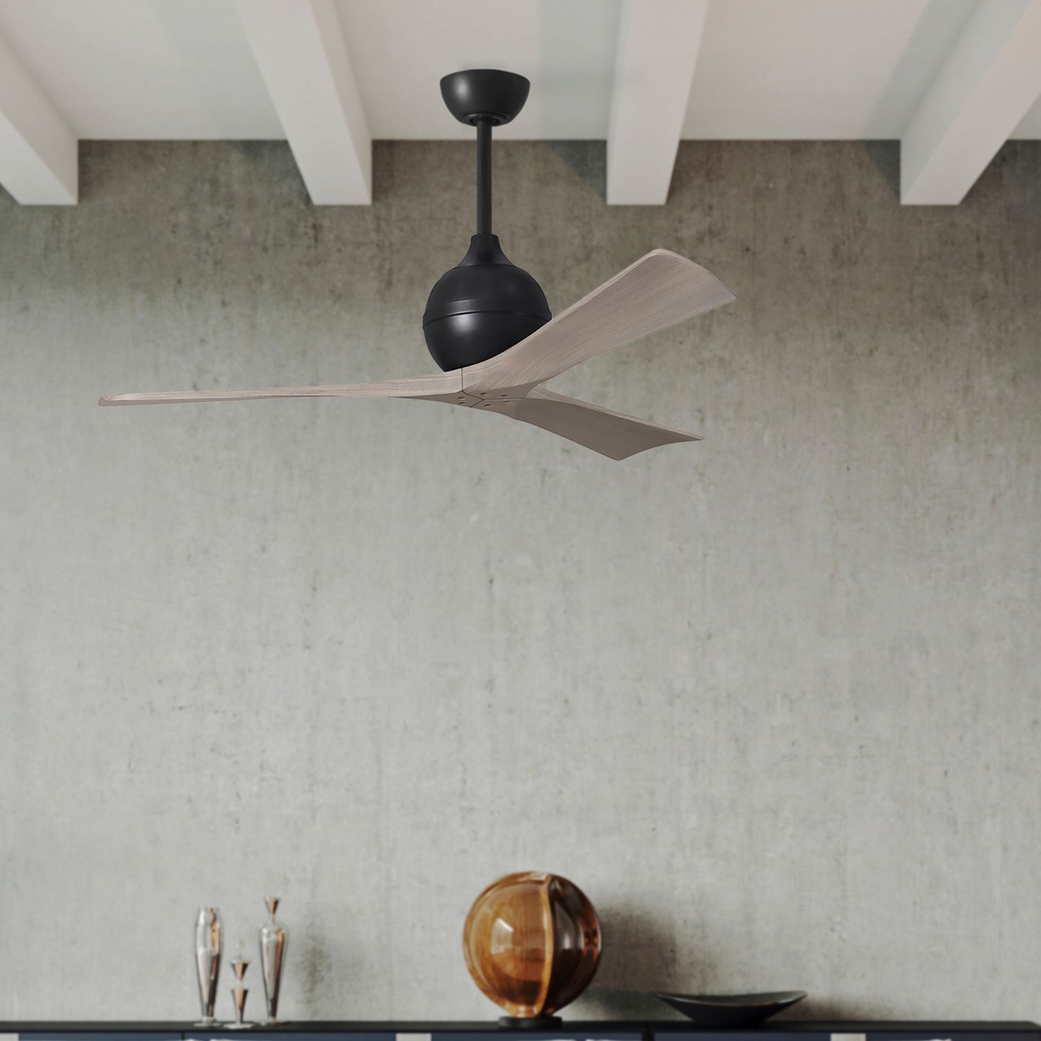 52" Irene-3 Matte Black and Gray Ash Ceiling Fan