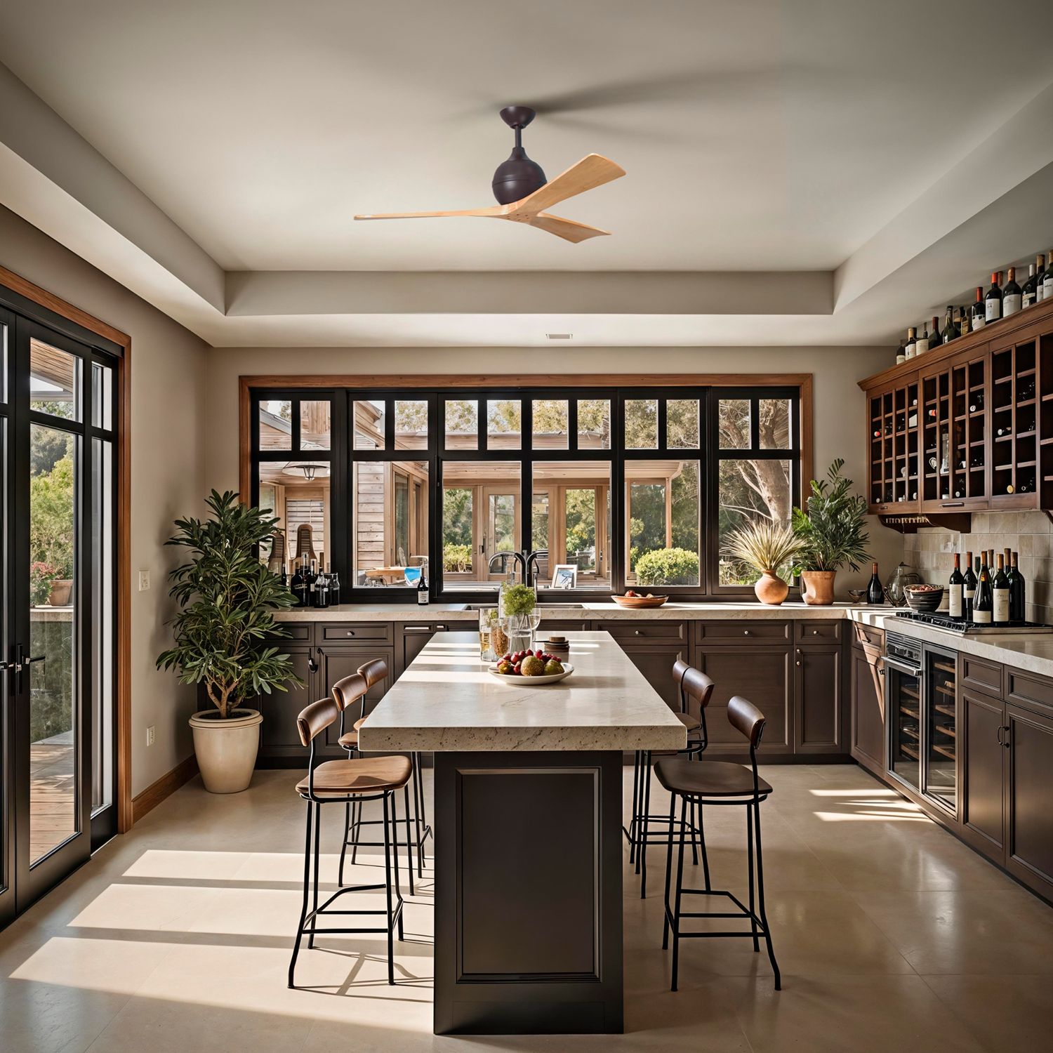 52" Irene-3 Textured Bronze and Light Maple Ceiling Fan