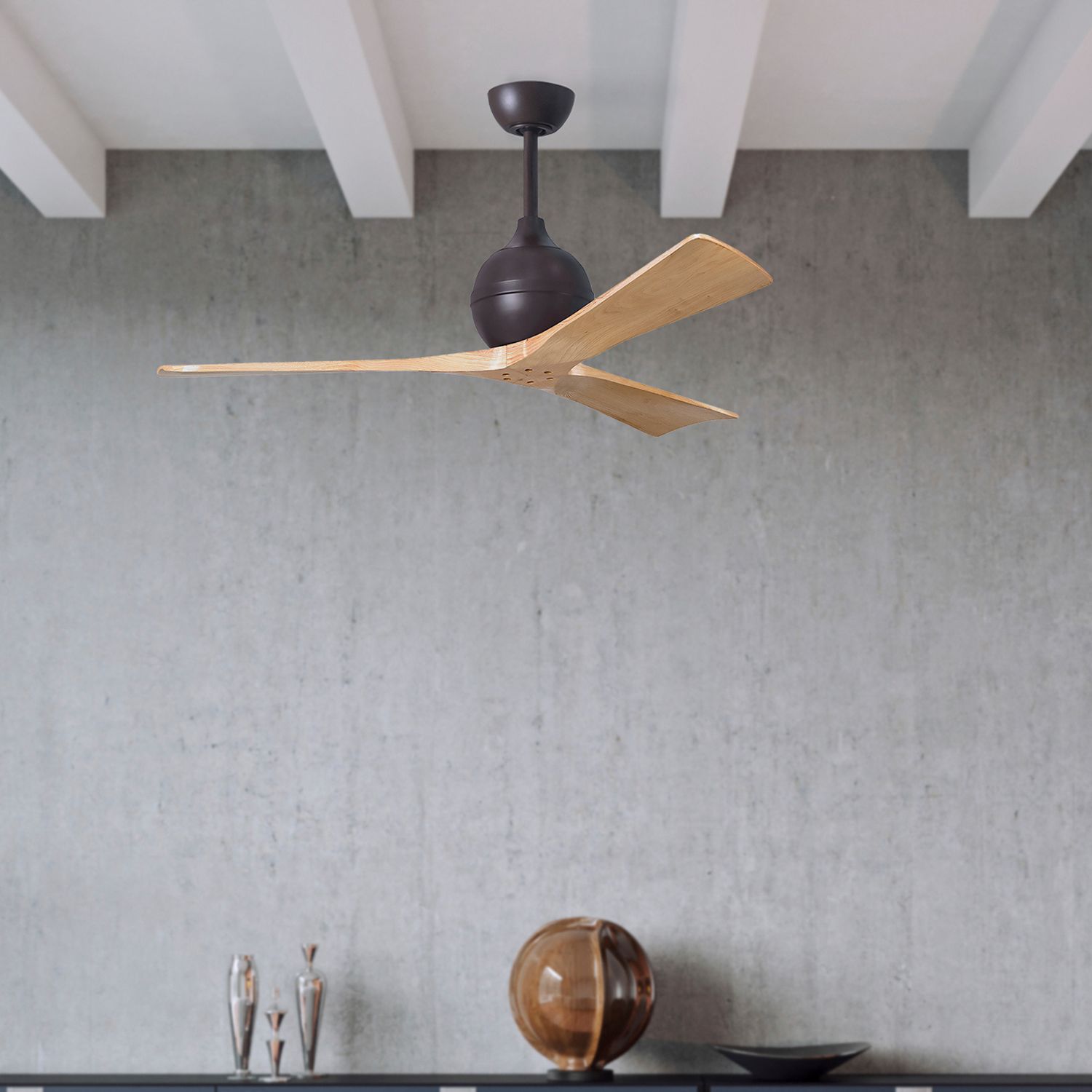 52" Irene-3 Textured Bronze and Light Maple Ceiling Fan