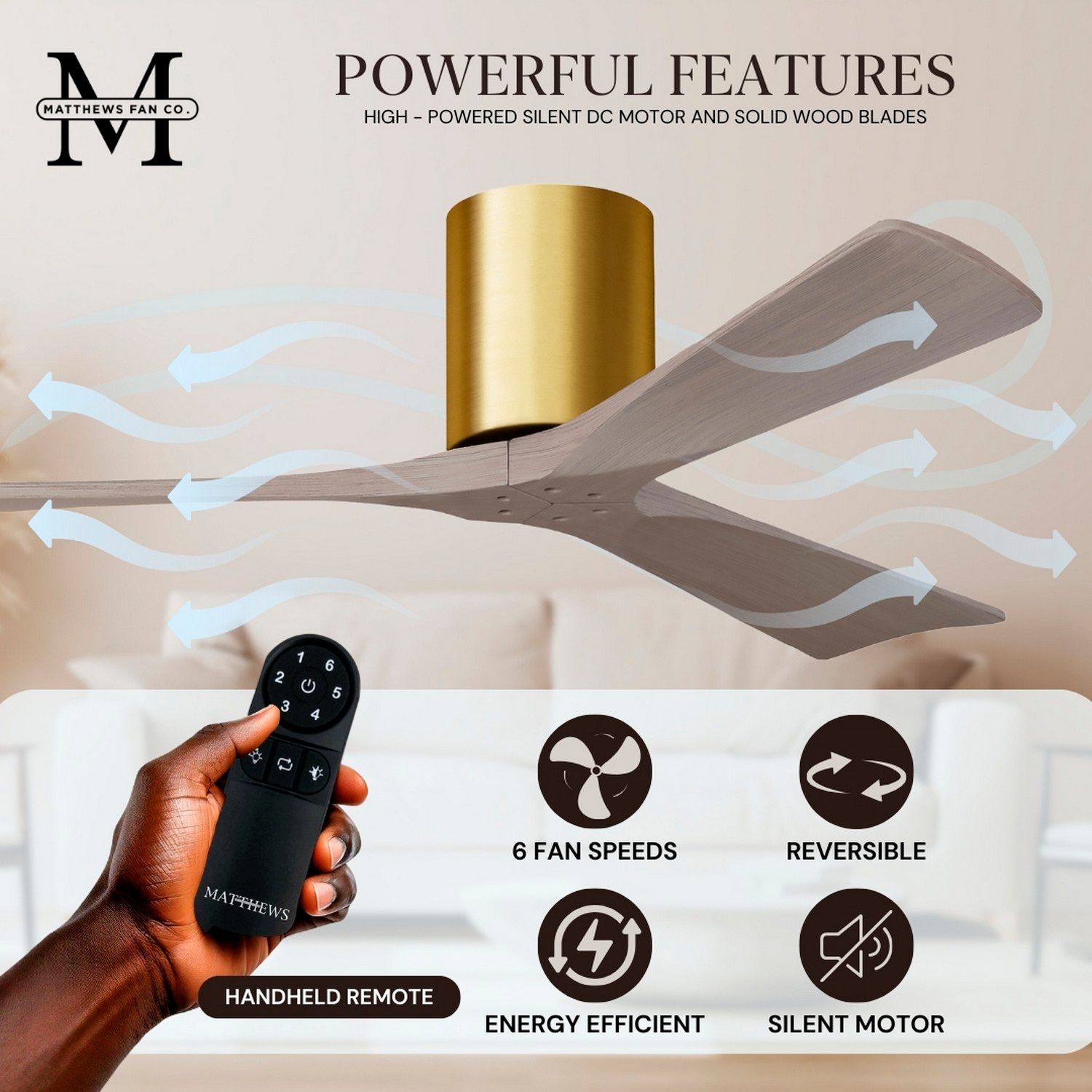 52" Irene-3H Brushed Brass and Gray Ash Ceiling Fan