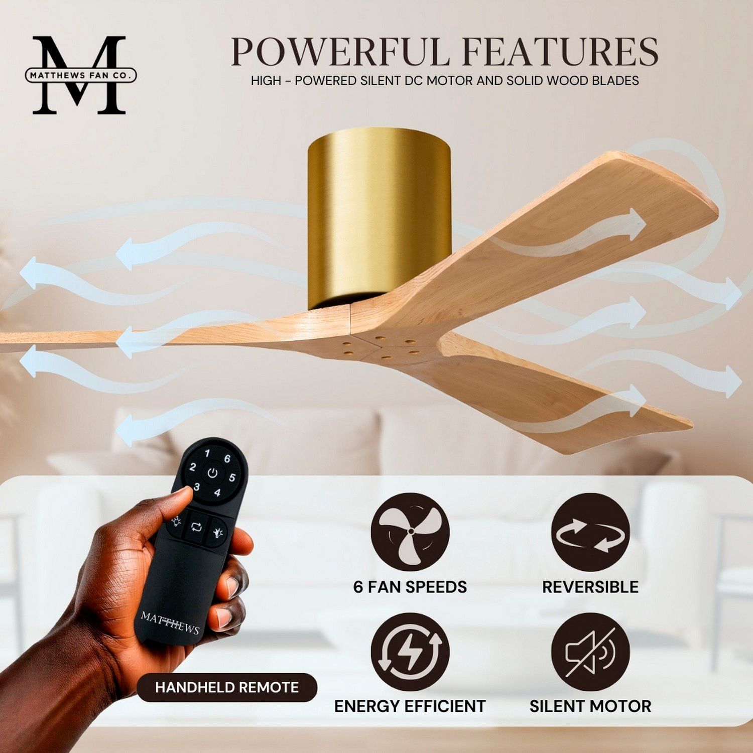 52" Irene-3H Brushed Brass and Light Maple Ceiling Fan