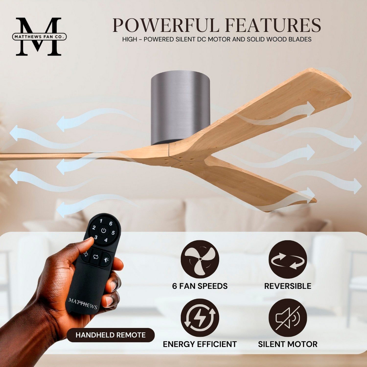 52" Irene-3H Brushed Pewter and Light Maple Hugger Ceiling Fan