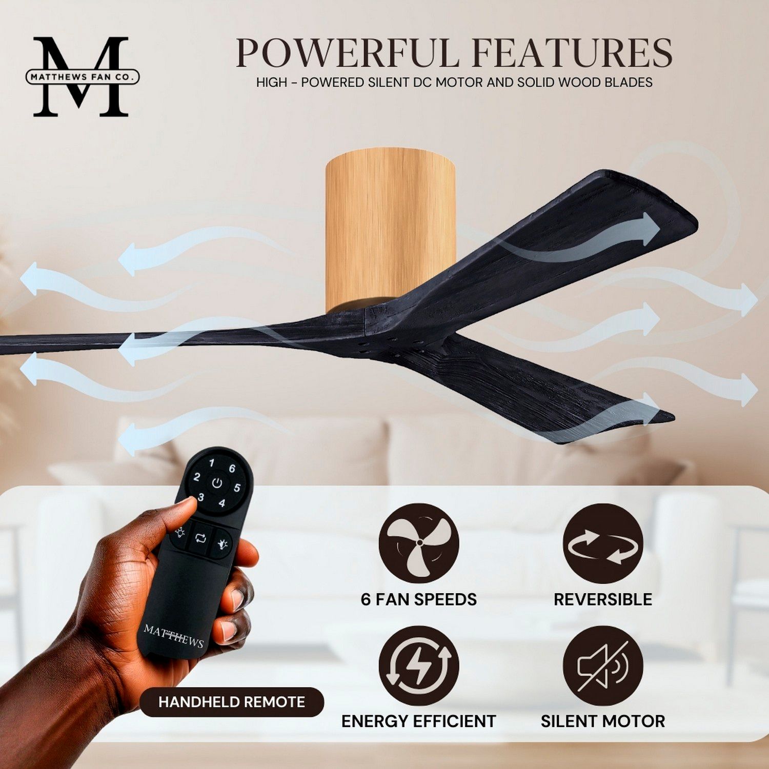 52" Irene-3H Light Maple and Matte Black Ceiling Fan
