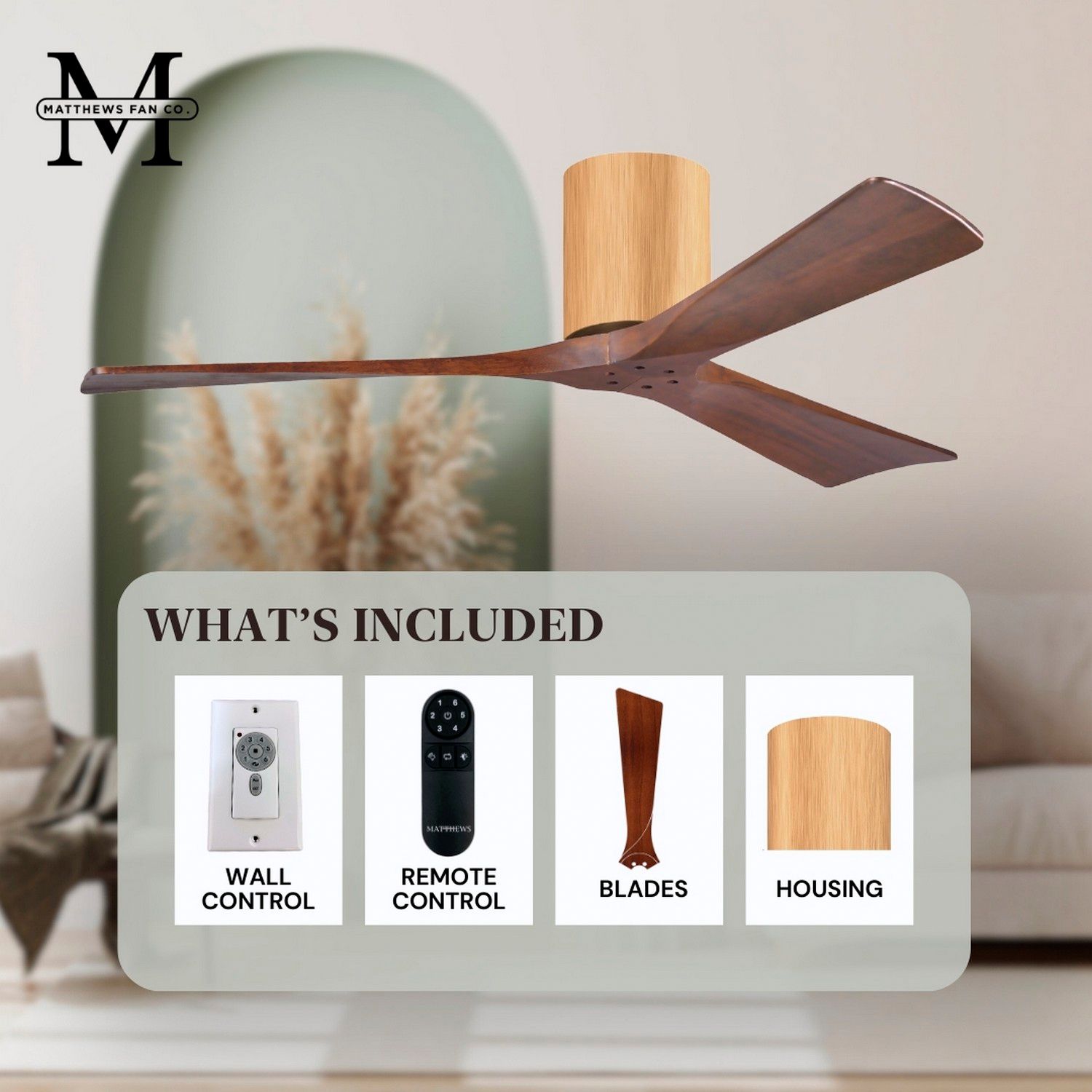 52" Irene-3H Light Maple and Walnut Tone Ceiling Fan with Remote