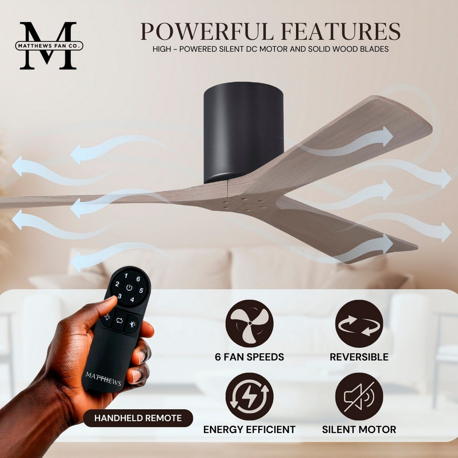 52" Irene-3H Matte Black and Gray Ash Ceiling Fan