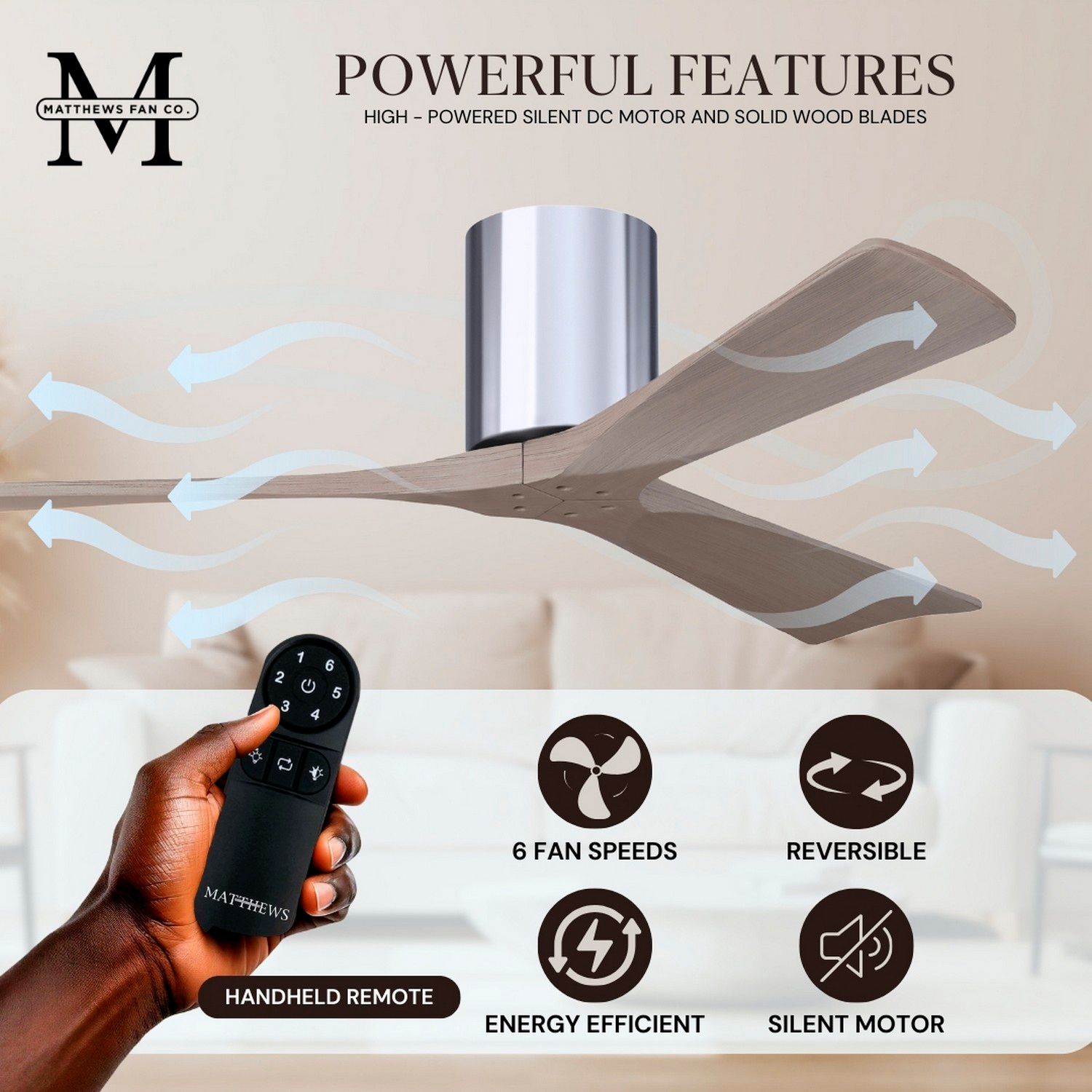 52" Irene-3H Polished Chrome and Gray Ash Ceiling Fan