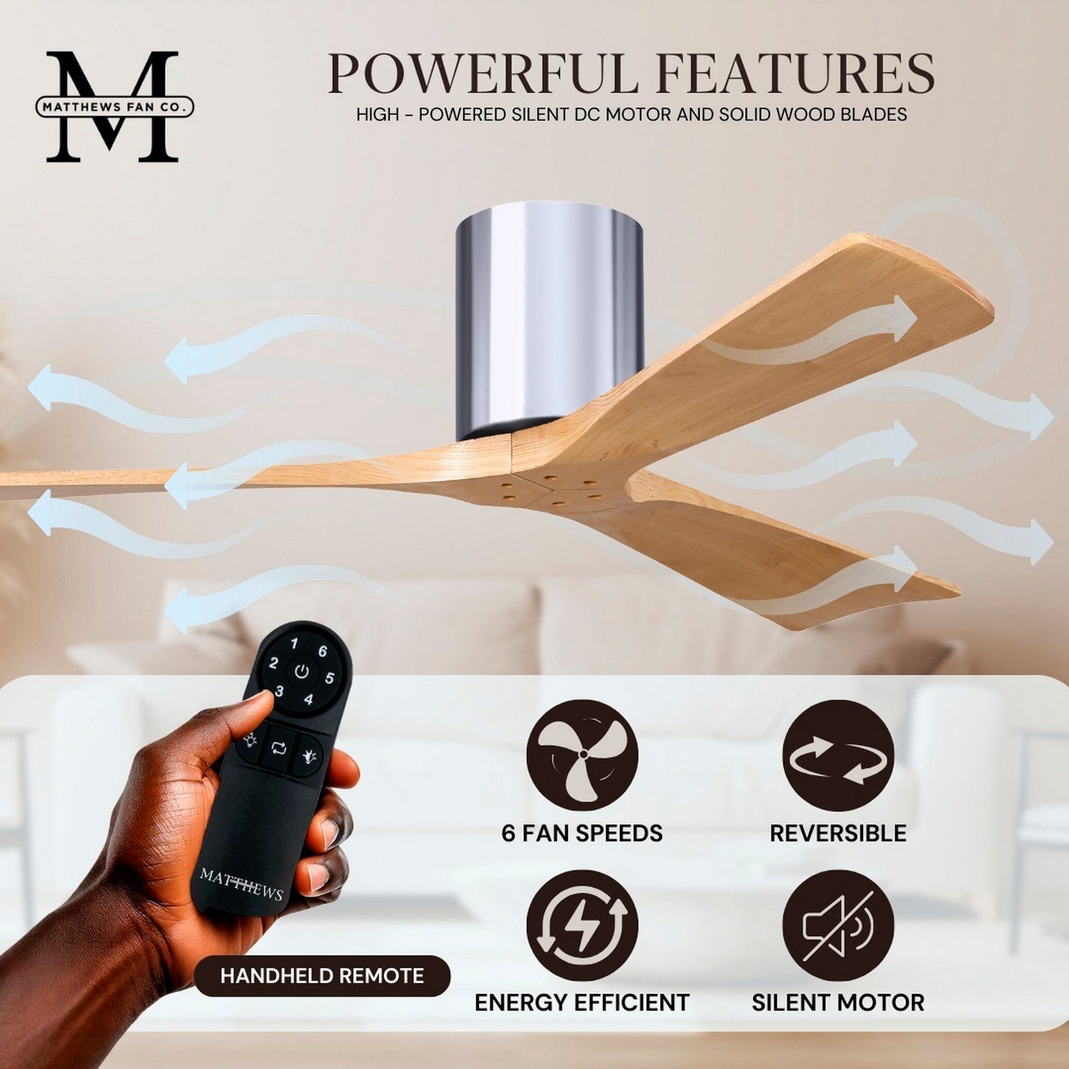 52" Irene-3H Polished Chrome and Light Maple Ceiling Fan