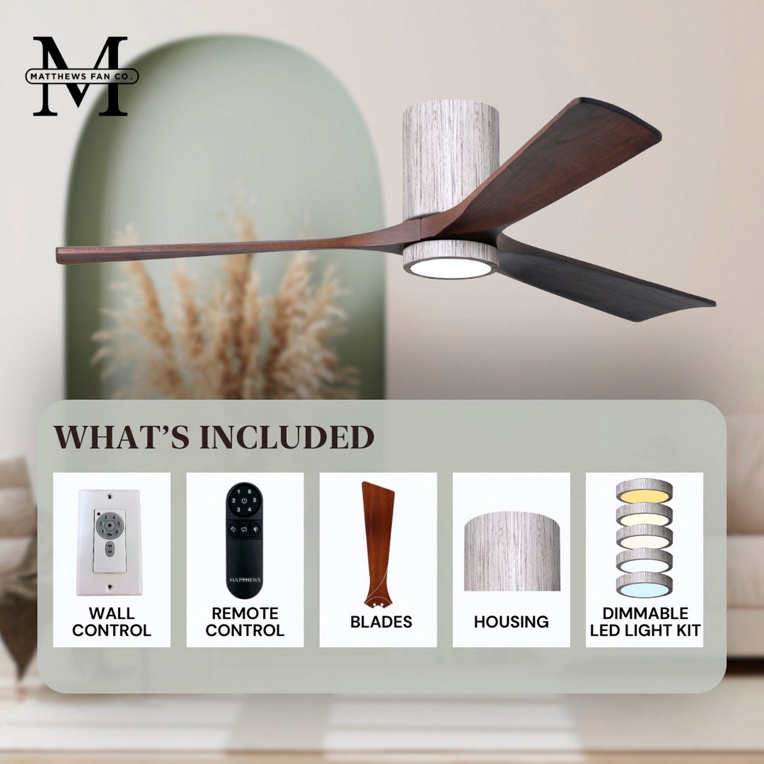 52" Irene-3HLK LED Damp Barnwood Walnut Hugger Ceiling Fan with Remote