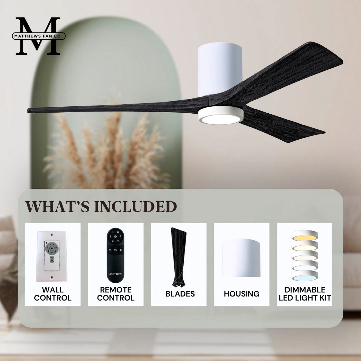 52" Irene-3HLK LED Damp Gloss White and Black Ceiling Fan with Remote