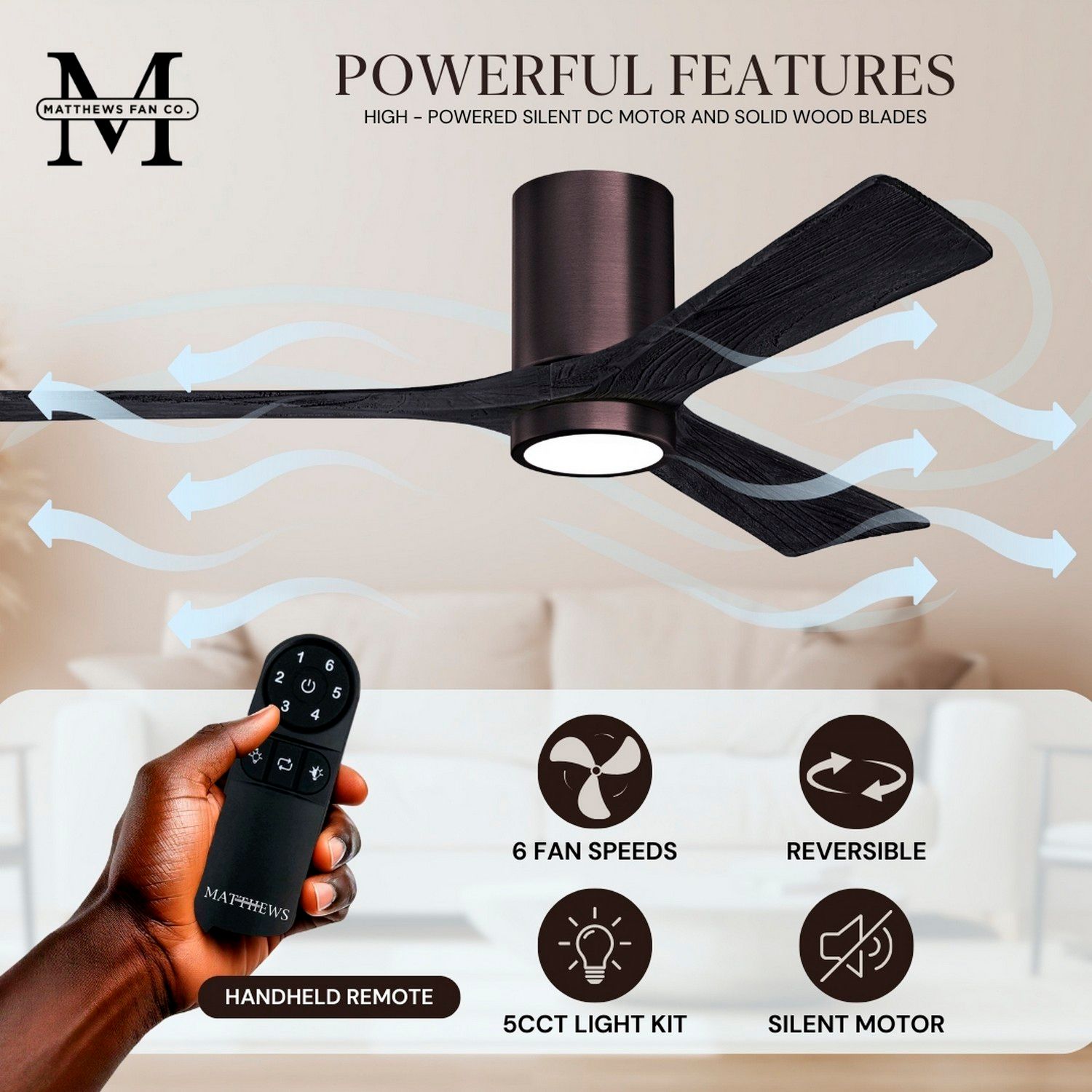 52" Irene-3HLK LED Damp Rated Bronze and Black Ceiling Fan with Remote