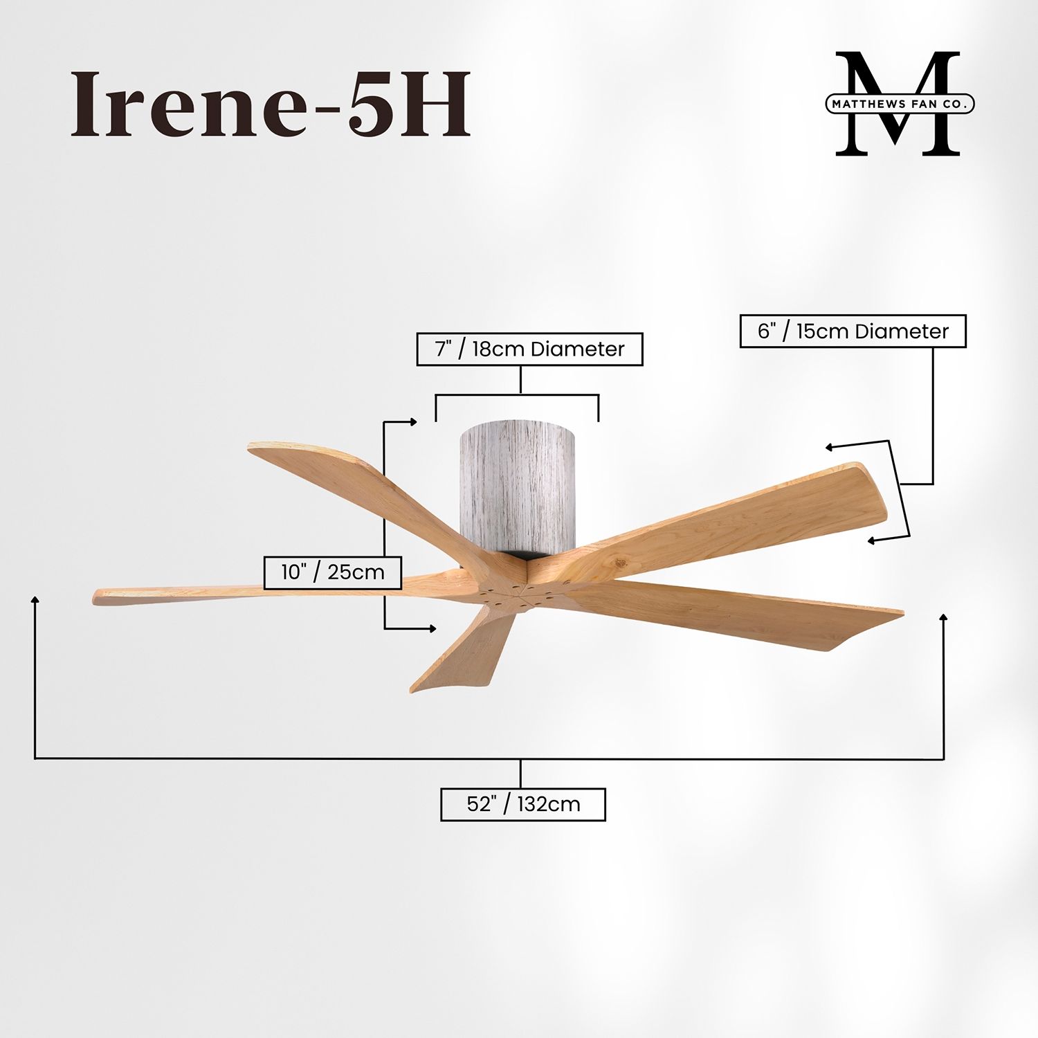 52" Irene-5H Barnwood and Light Maple Tone Ceiling Fan