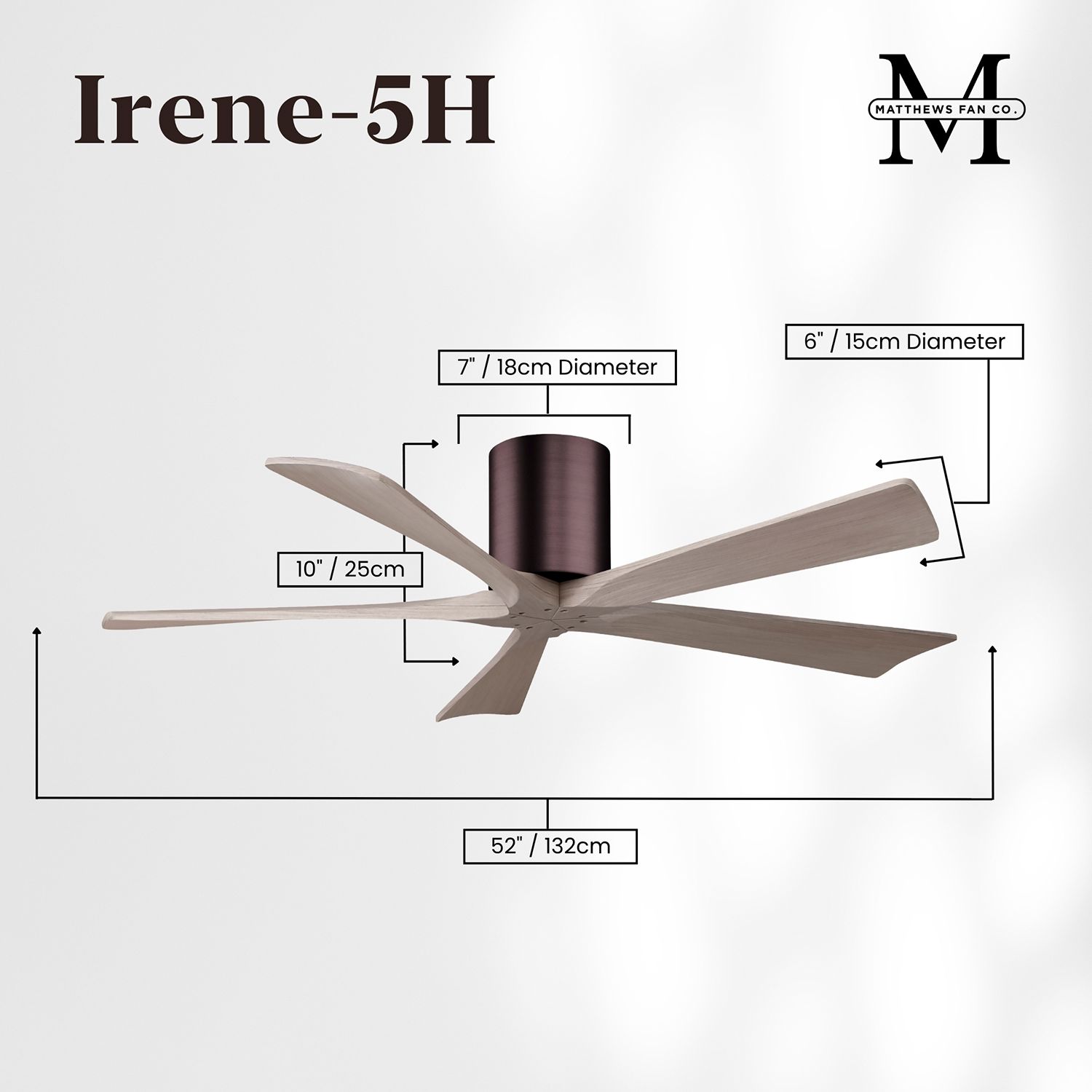 52" Irene-5H Brushed Bronze and Gray Ash Ceiling Fan