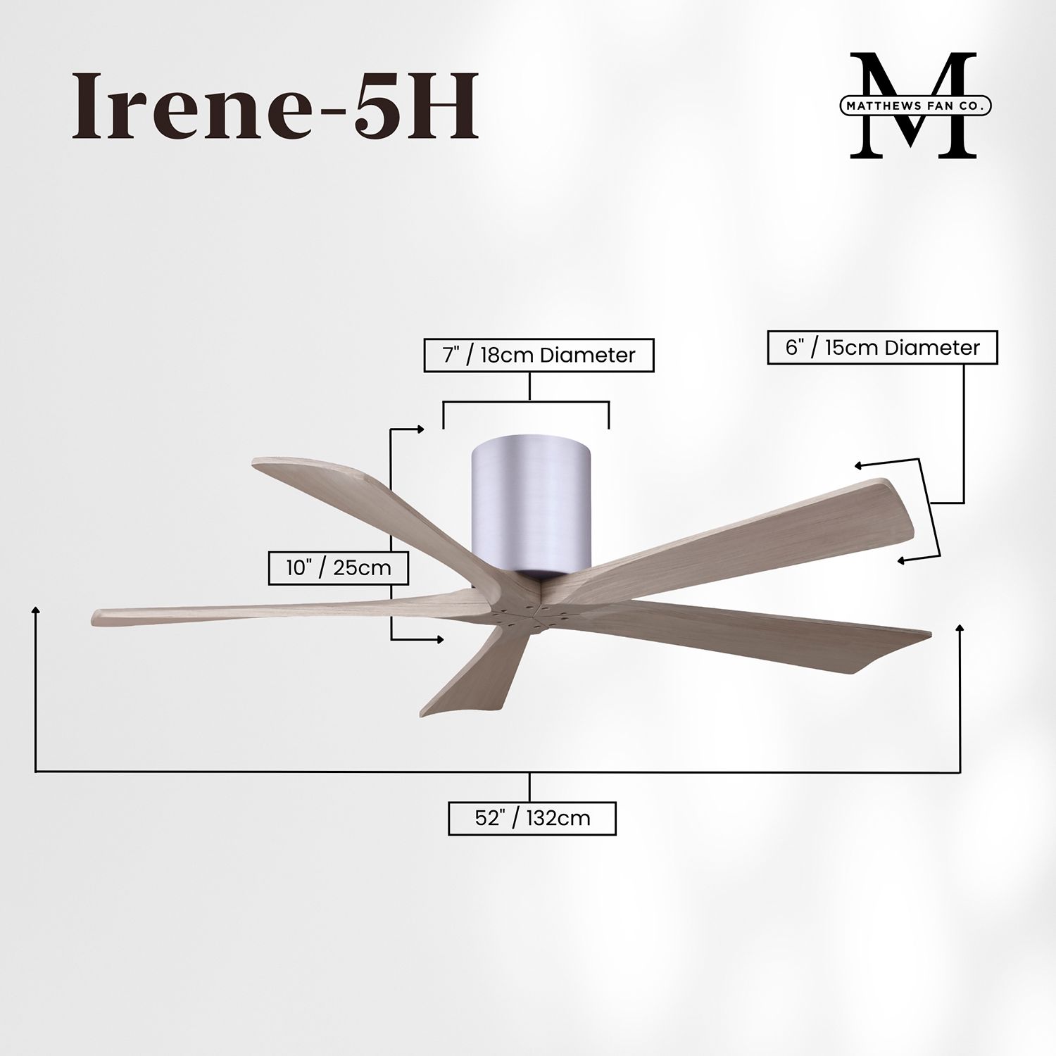 52" Irene-5H Brushed Nickel and Gray Ash Ceiling Fan