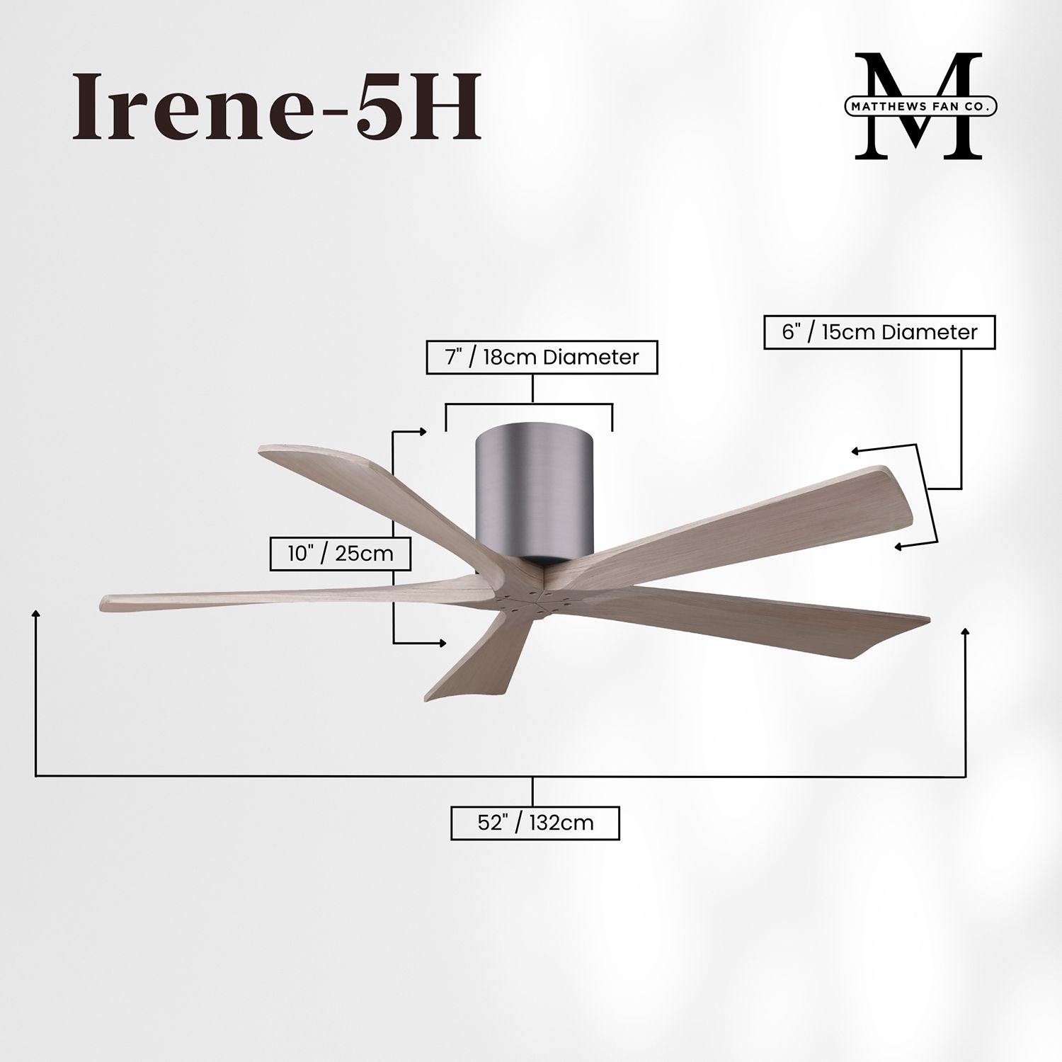 52" Irene-5H Brushed Pewter and Gray Ash Ceiling Fan