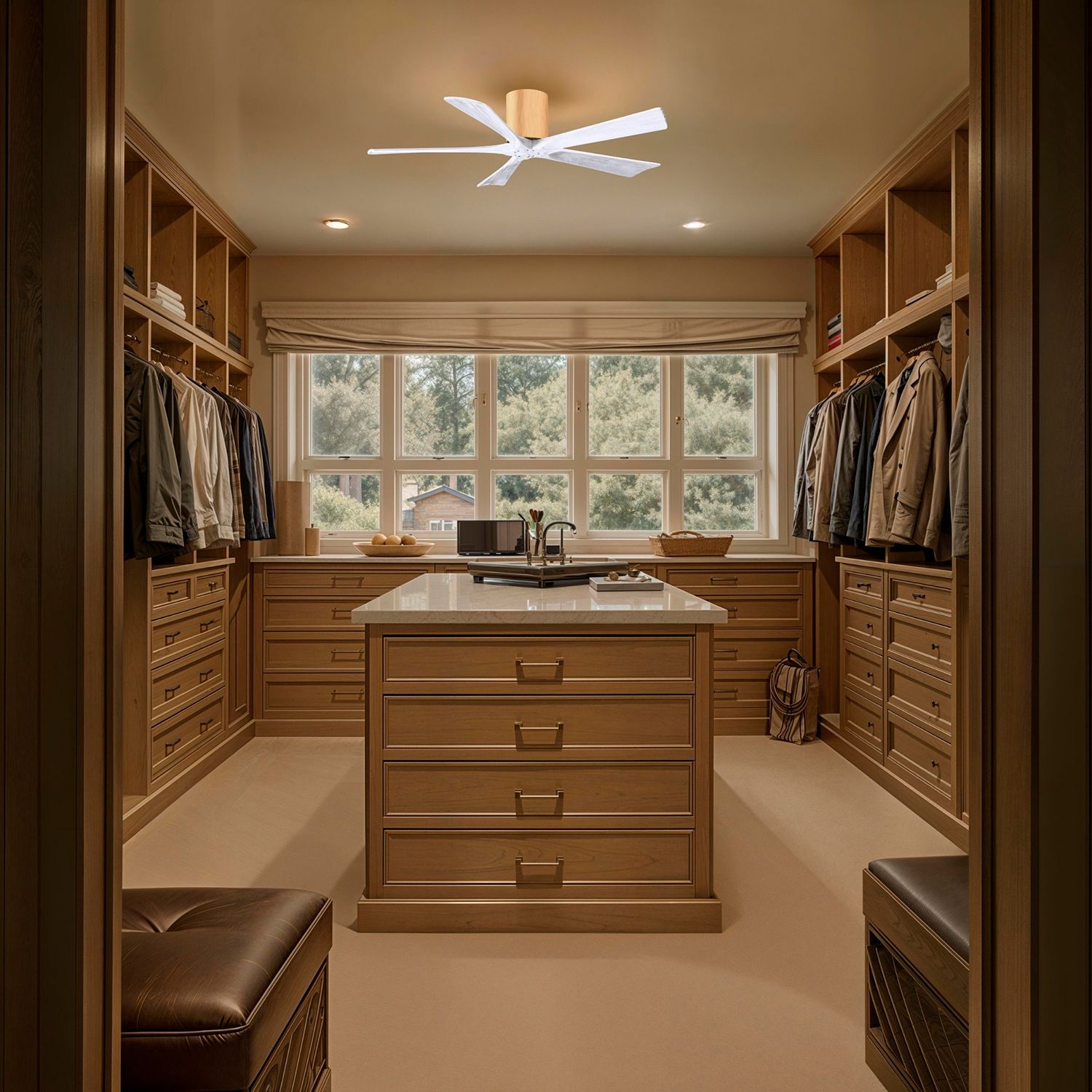 52" Irene-5H Light Maple and Matte White Ceiling Fan