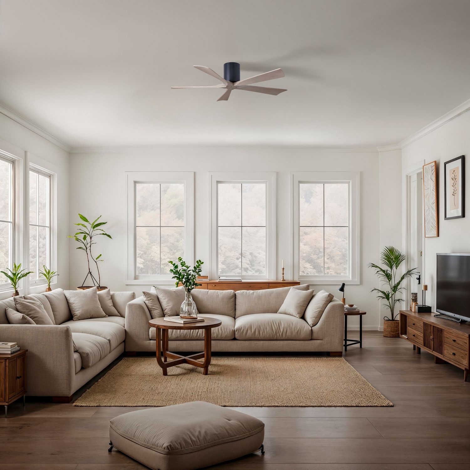 52" Irene-5H Matte Black and Gray Ash Ceiling Fan