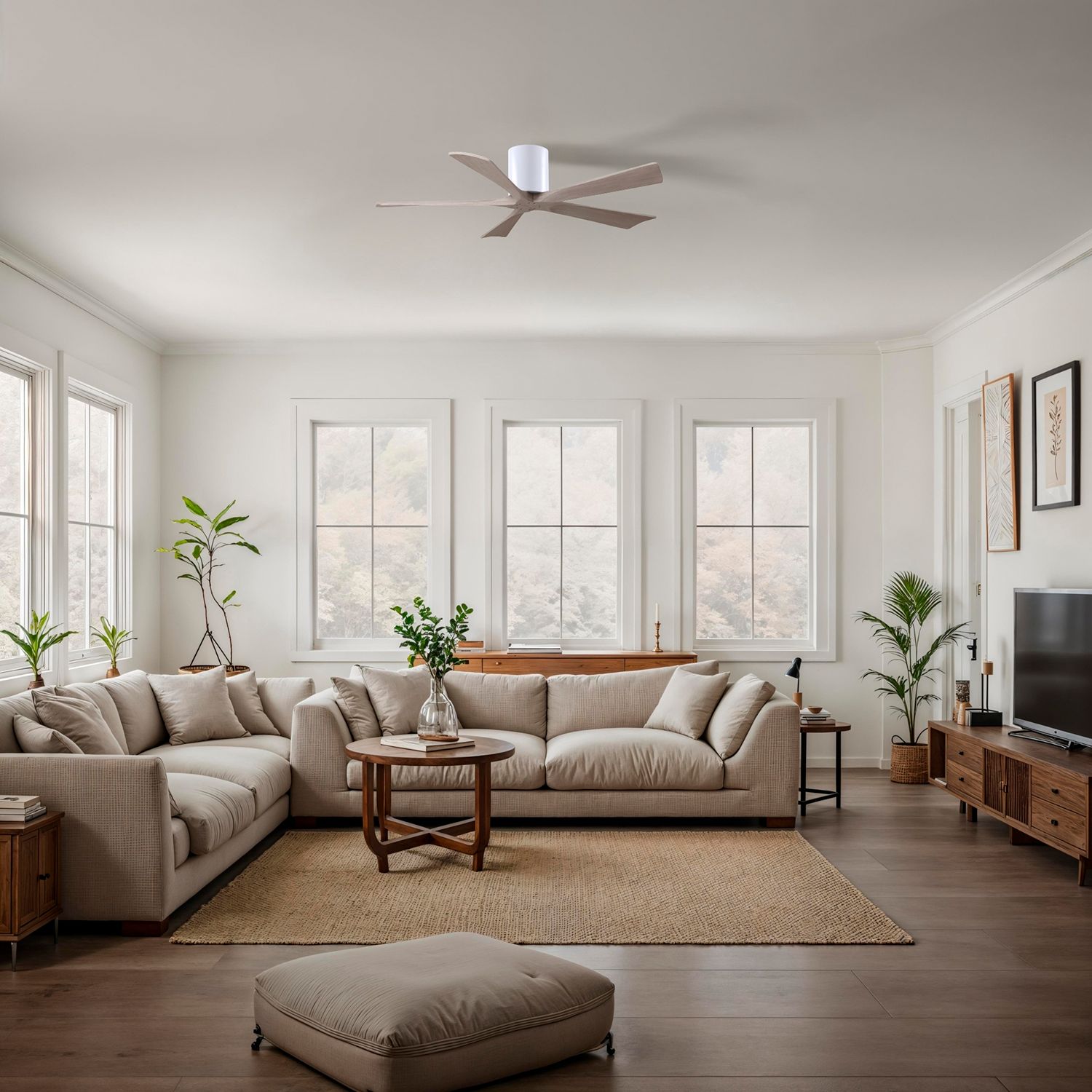 52" Irene-5H Matte White and Gray Ash Ceiling Fan