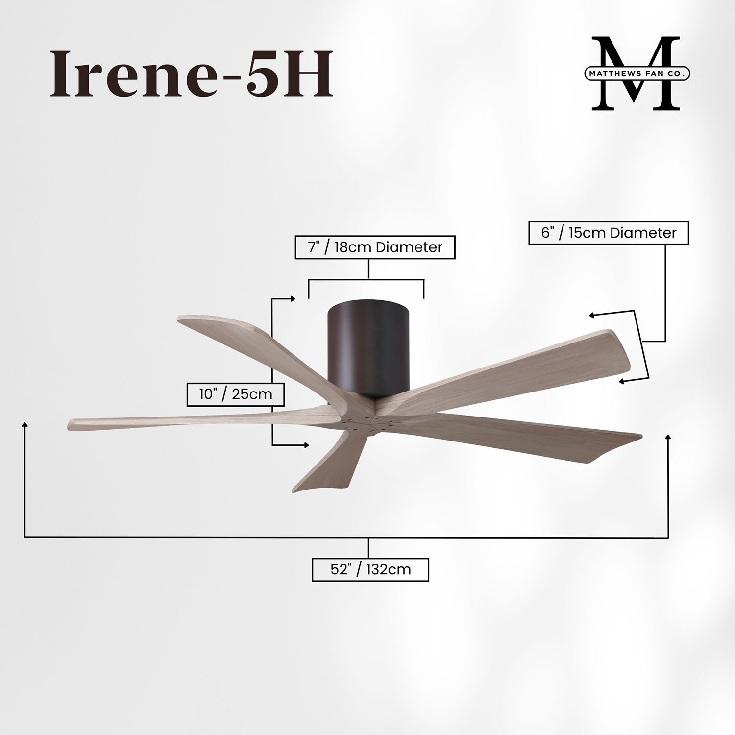 52" Irene-5H Textured Bronze and Gray Ash Ceiling Fan