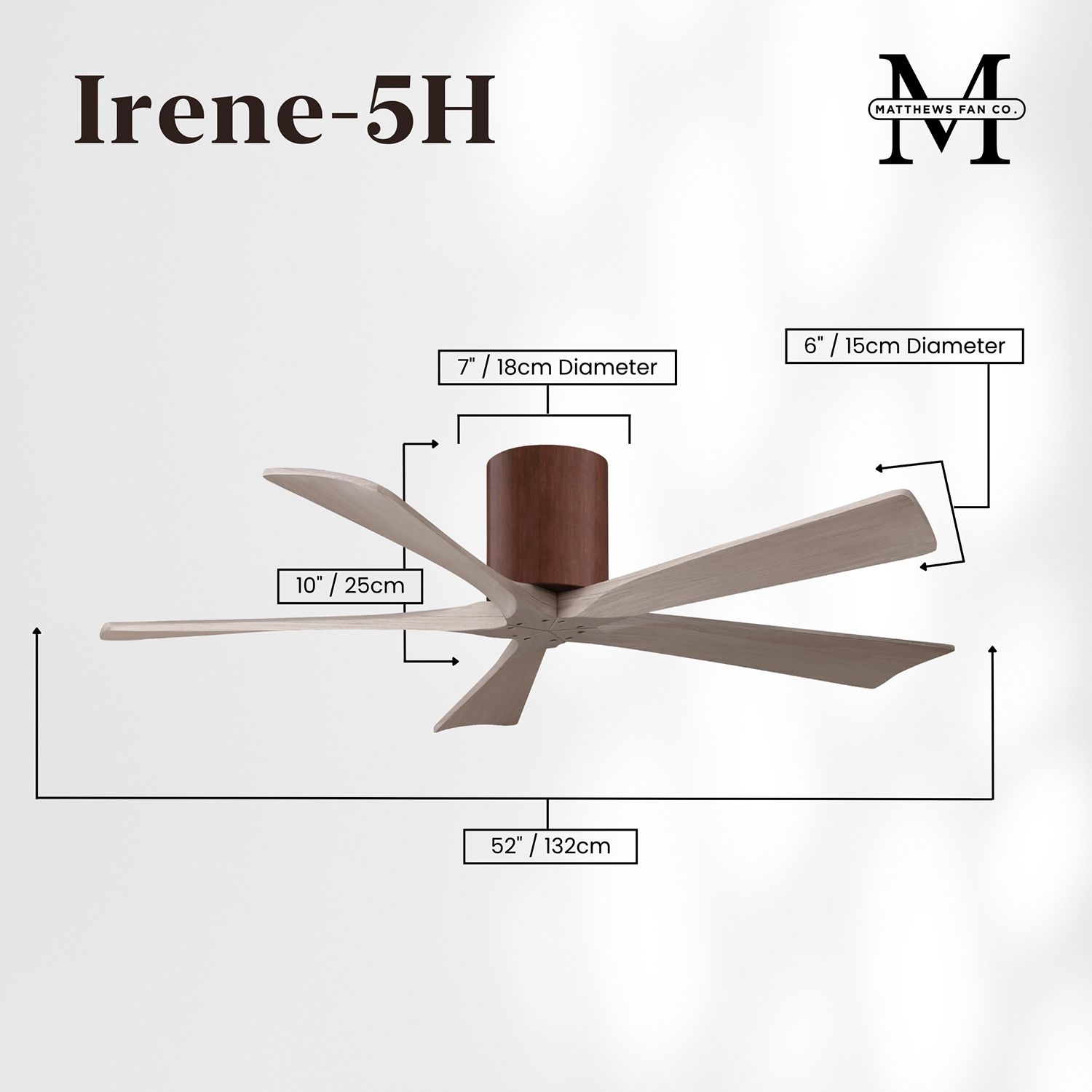 52" Irene-5H Walnut and Gray Ash Ceiling Fan