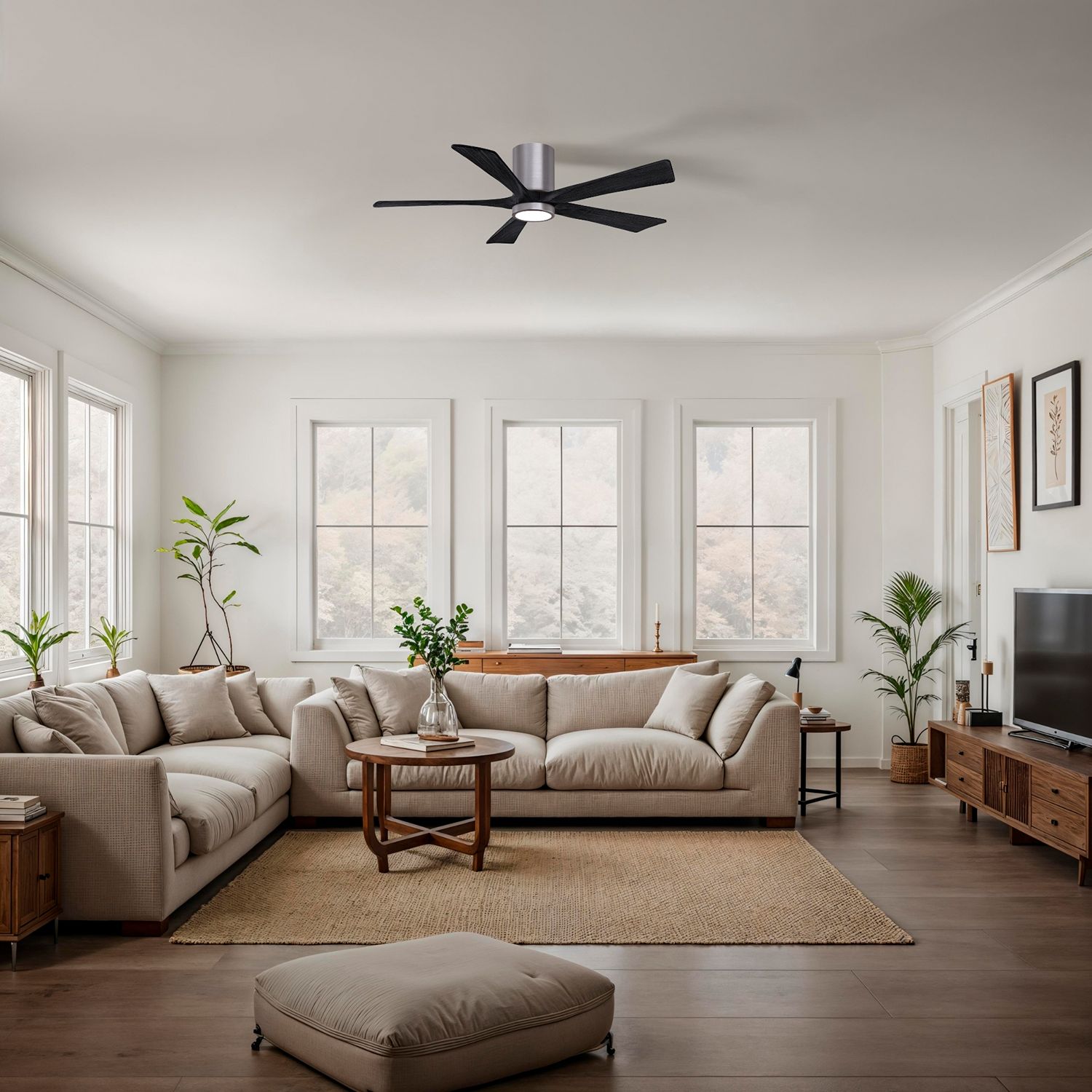 52" Irene-5HLK Brushed Pewter and Matte Black Ceiling Fan