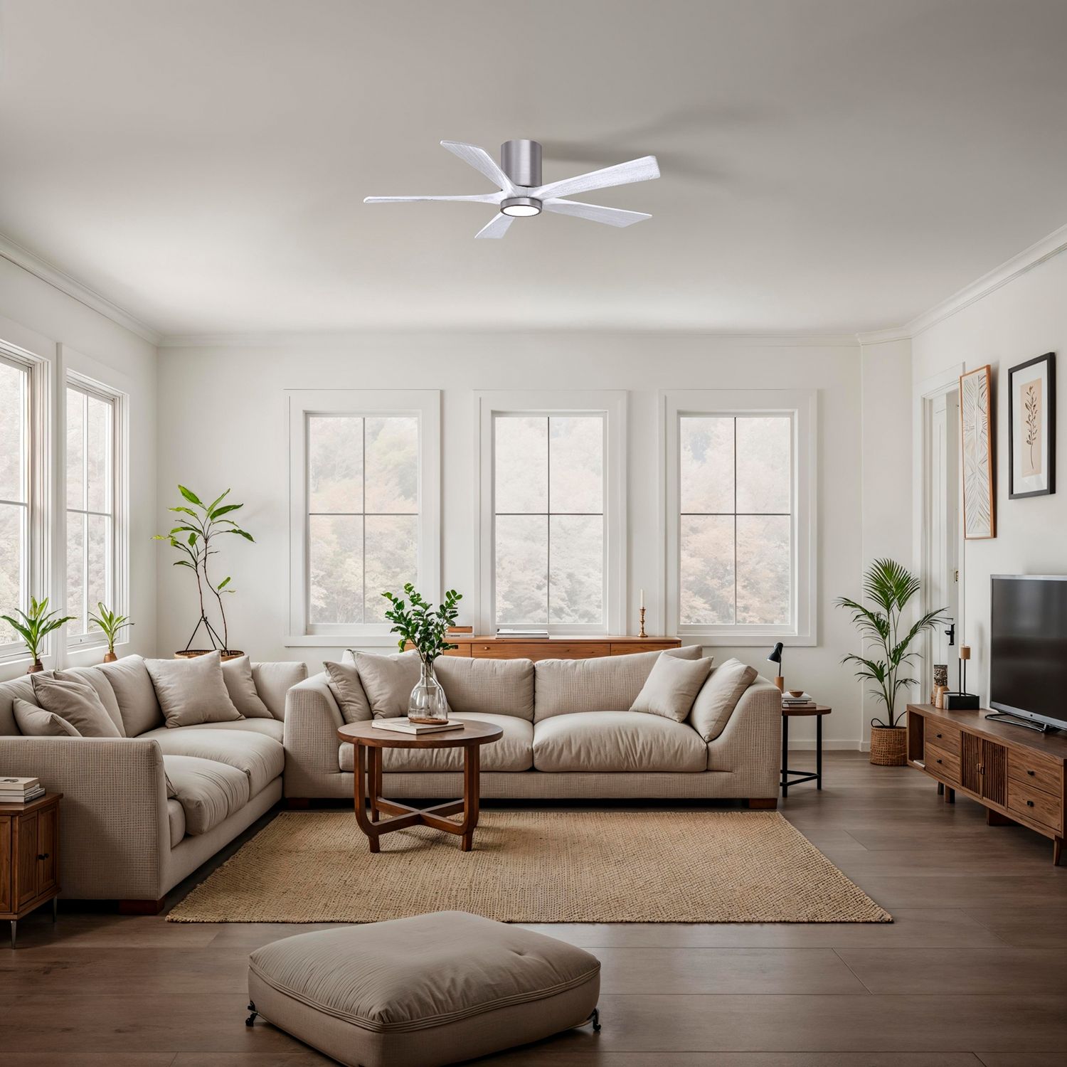 52" Irene-5HLK Brushed Pewter and Matte White Ceiling Fan