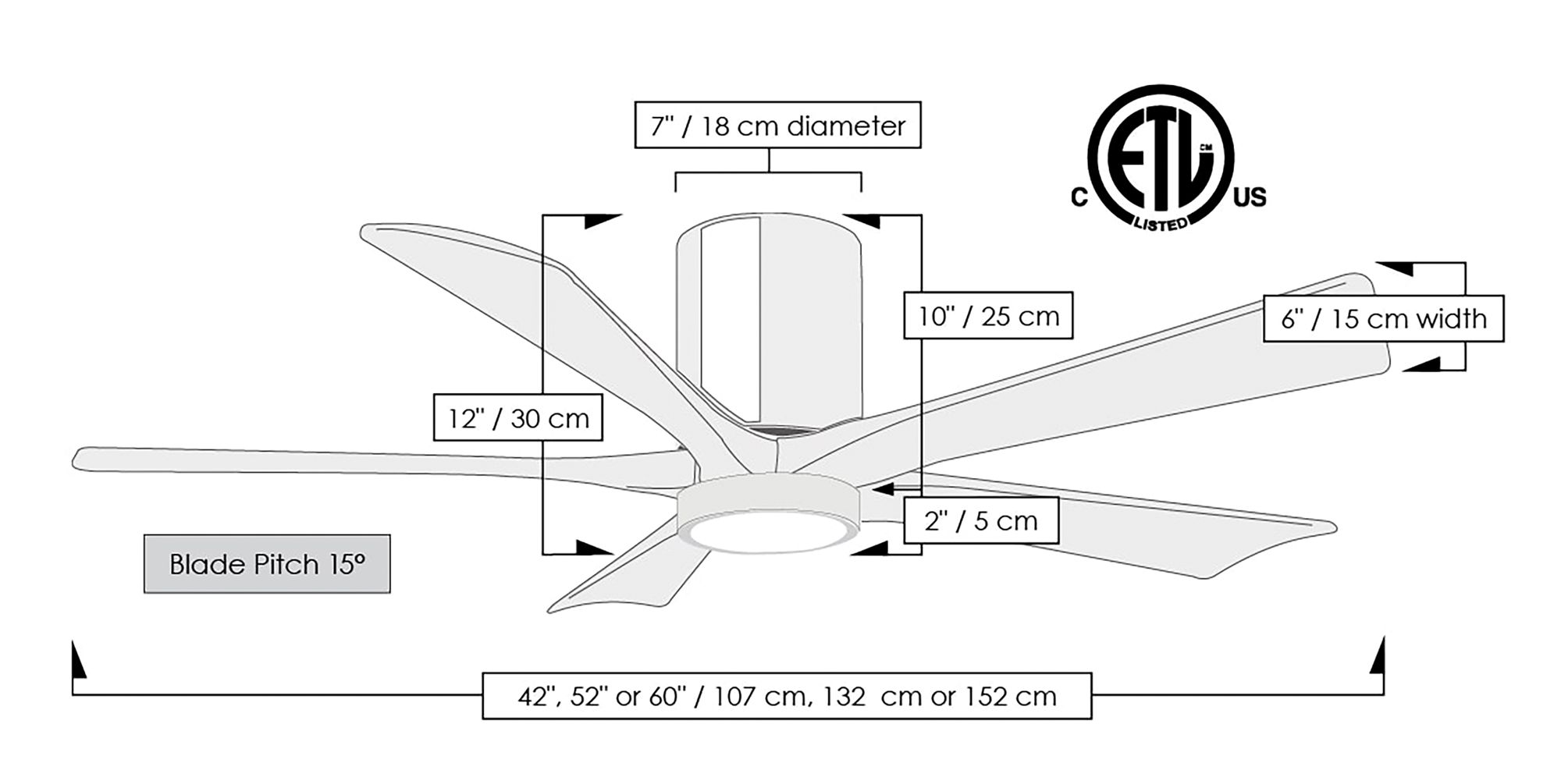52" Irene-5HLK Brushed Pewter and Walnut Tone Ceiling Fan