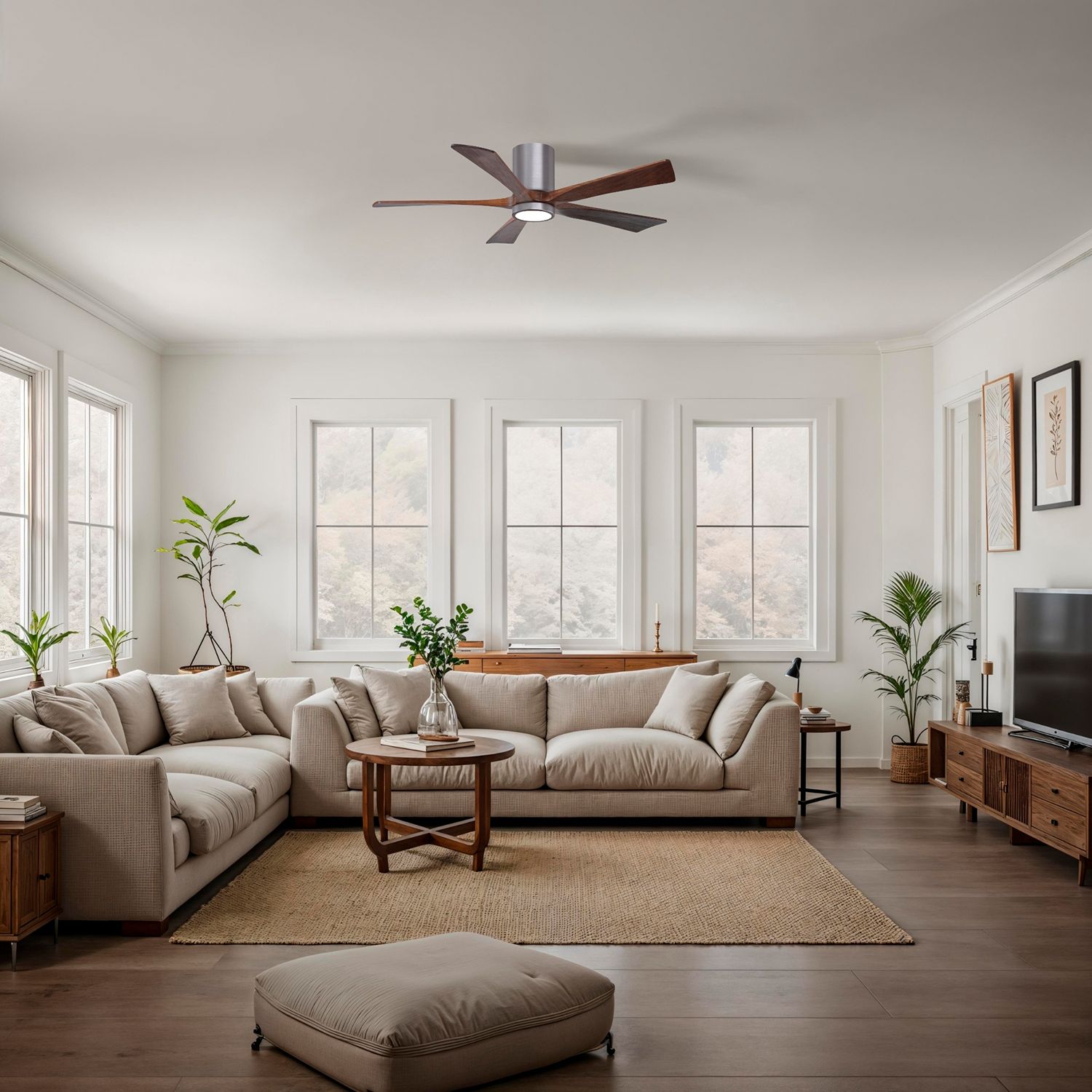 52" Irene-5HLK Brushed Pewter and Walnut Tone Ceiling Fan